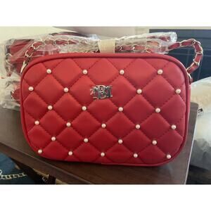 BADGLEY MISCHKA Diamond Quilted Camera Bag w/Pearls- Red (NWT) MSRP $99
